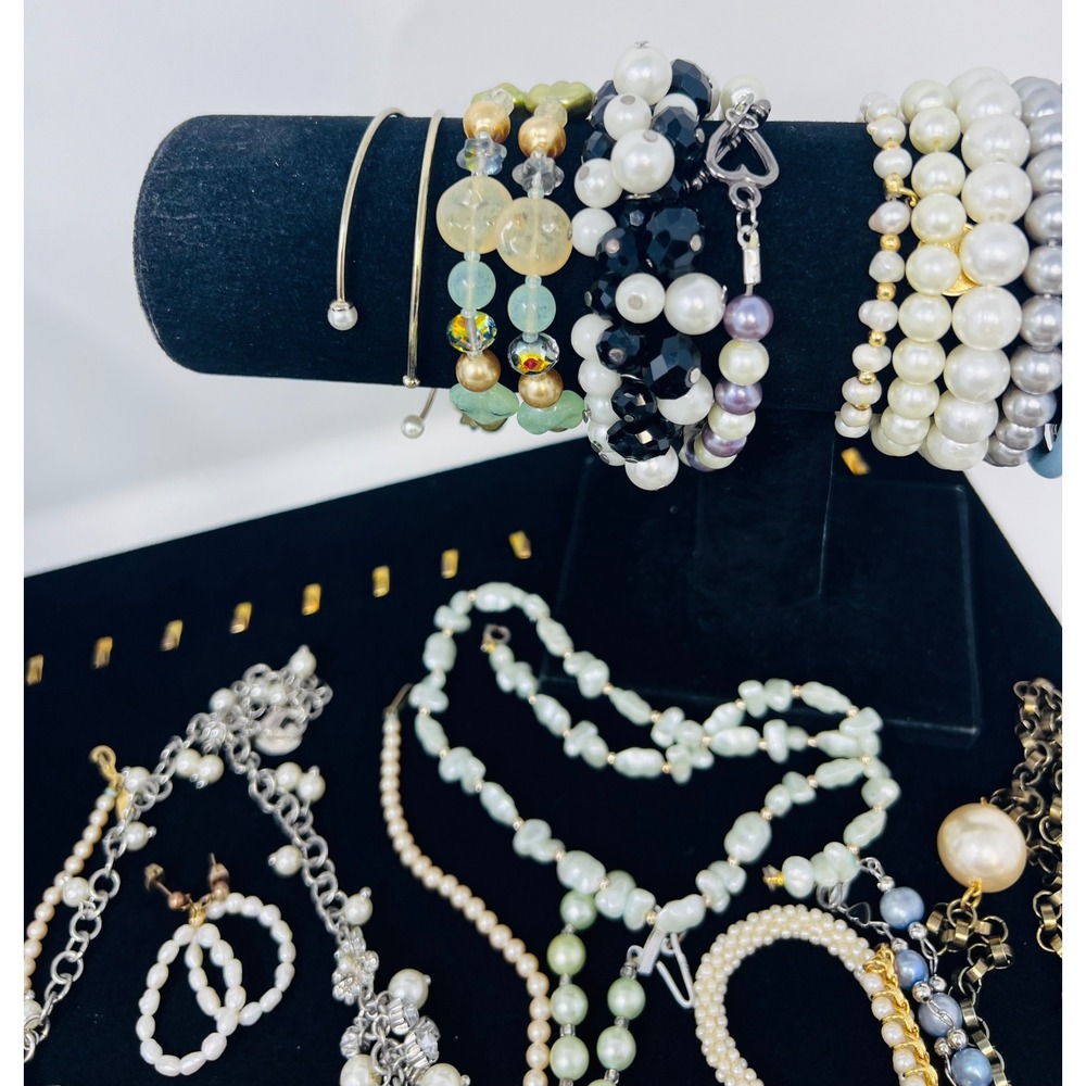 Vintage to Modern Pearl Necklace & Bracelet Gold & Silver Tone Beaded Lot of 30 - Picture 13 of 16